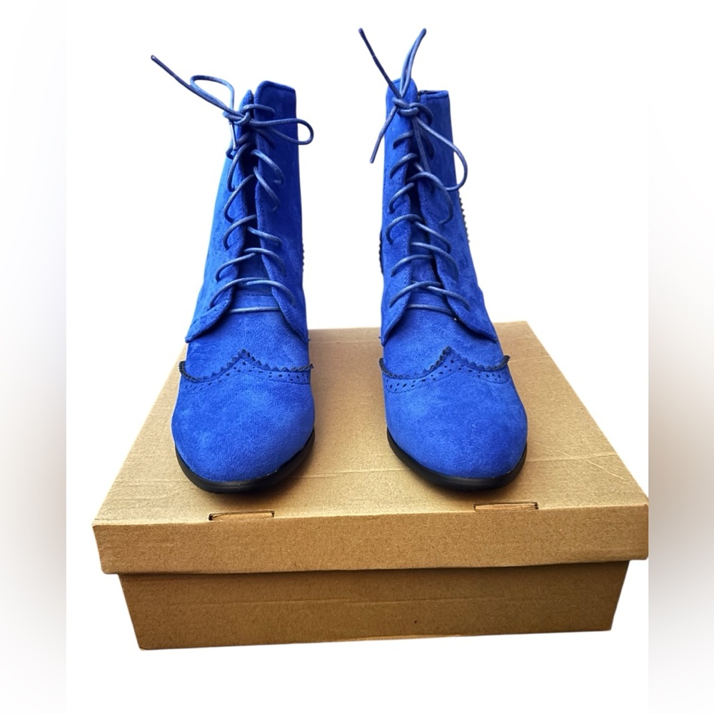 Blue Suede Ankle Boots - Picture 3 of 6